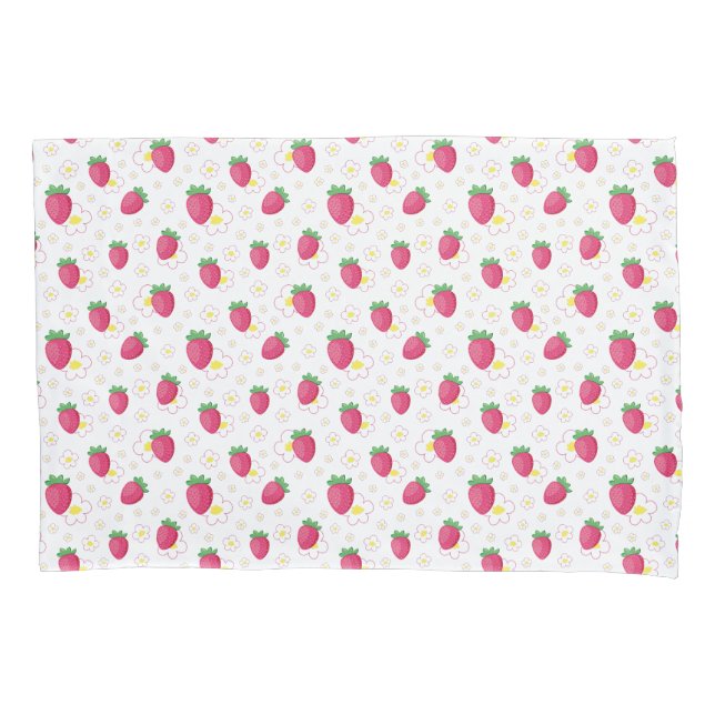 Funda De Cojín Red Pink Strawberry Pattern Cute Flowers (Anverso)