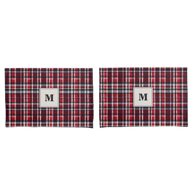 Funda De Cojín Red Tartan Check Patterned Elegant Monogramed (Anverso - Set)