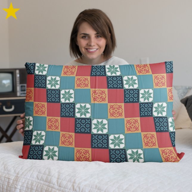 Funda De Cojín Red Teal Orange Classic European Mosaic Tiles (Subido por el creador)