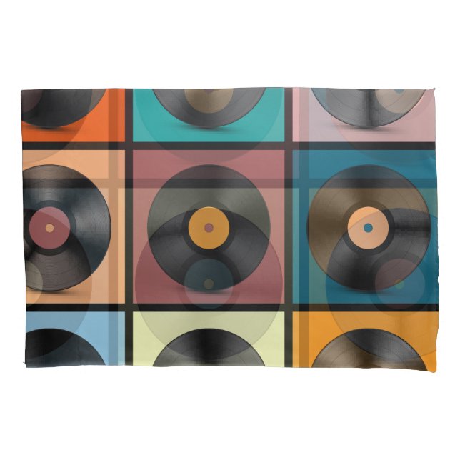 Funda De Cojín Registros de vinilo: retro conjunto LP. (Anverso)