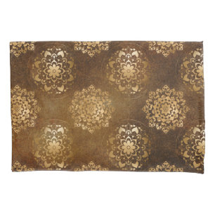 Funda De Cojín Relieve metalizado dorado elegante y mandala india