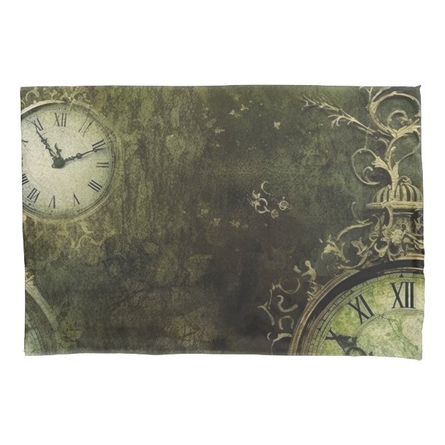Funda De Cojín Reloj de Steampunk Rústico Esmeralda Verde (9) (Anverso-izquierdo)