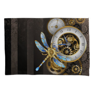 Funda De Cojín Reloj de vapor con libélula mecánica