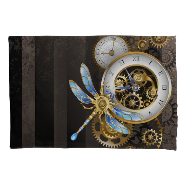 Funda De Cojín Reloj de vapor con libélula mecánica (Anverso-izquierdo)