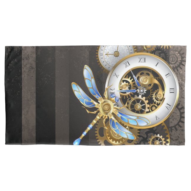 Funda De Cojín Reloj de vapor con libélula mecánica (Anverso-izquierdo)