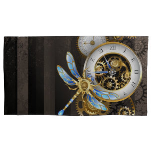 Funda De Cojín Reloj de vapor con libélula mecánica