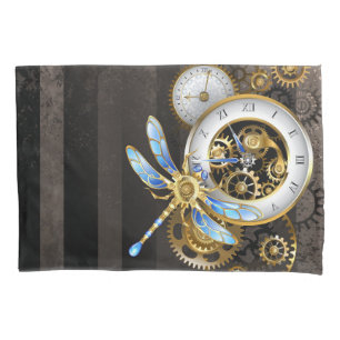 Funda De Cojín Reloj de vapor con libélula mecánica