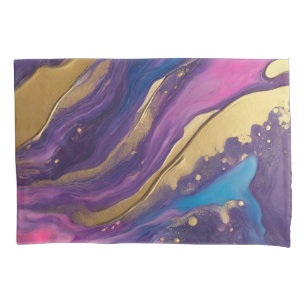 Funda De Cojín Resumen Flujo Art-Blue Pink and Gold-