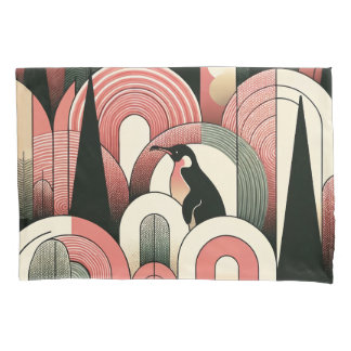 Funda De Cojín Resumen geométrico rosado de coral pingüino Art De