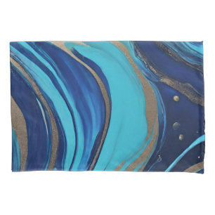 Funda De Cojín Resumen moderno Flujo Art-Azul y Oro-