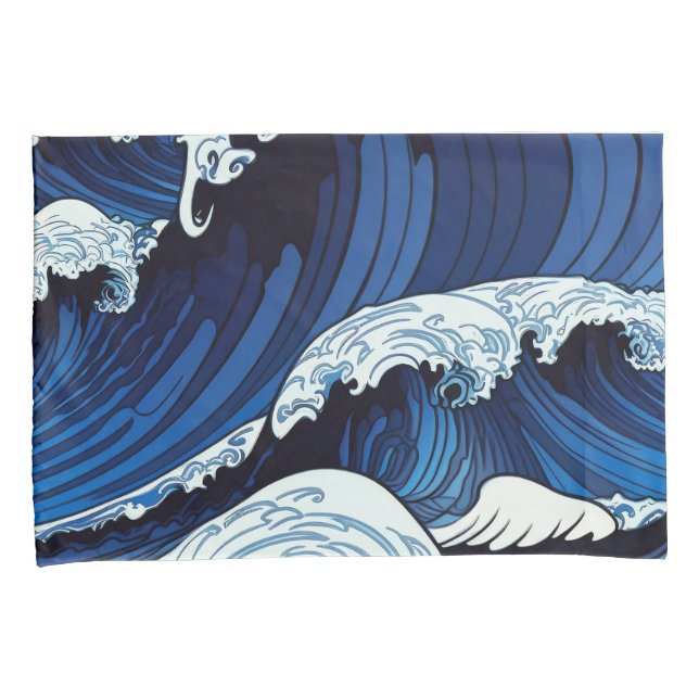 Funda De Cojín Resumen Olas del océano azul arte de estilo japoné (Anverso-Derecho)