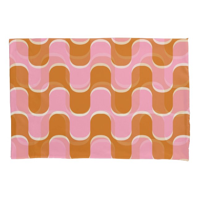 Funda De Cojín Retro 70: Patrón ondulado dorado-rosado. (Anverso)