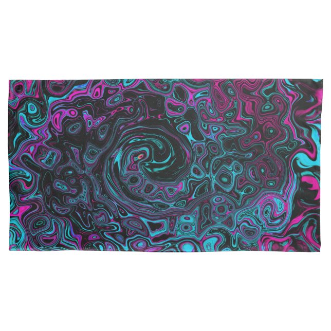Funda De Cojín Retro Aqua Magenta y Black Abstract Swirl (Anverso-izquierdo)