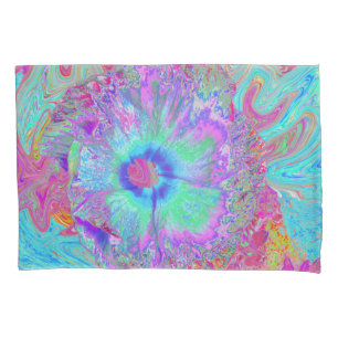 Funda De Cojín Retro Arcoíris Psicodélico Flor de Hibisco Azul