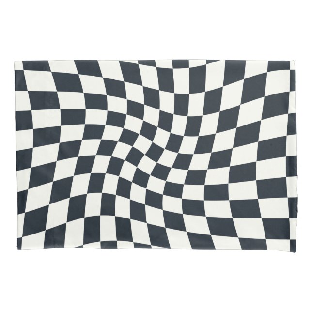 Funda De Cojín Retro Black White Checks Warped Dorm (Anverso)