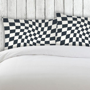 Funda De Cojín Retro Black White Checks Warped Dorm