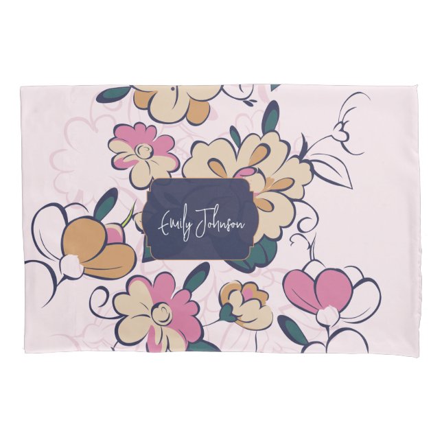 Funda De Cojín Retro Botanical Custom Name Pink Cream Beige (Anverso)