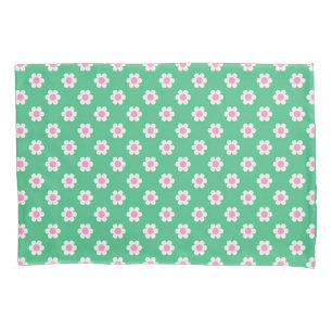 Funda De Cojín Retro Daisies Rosa y Verde Reversible