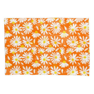 Funda De Cojín Retro daisy floral: cosecha naranja.