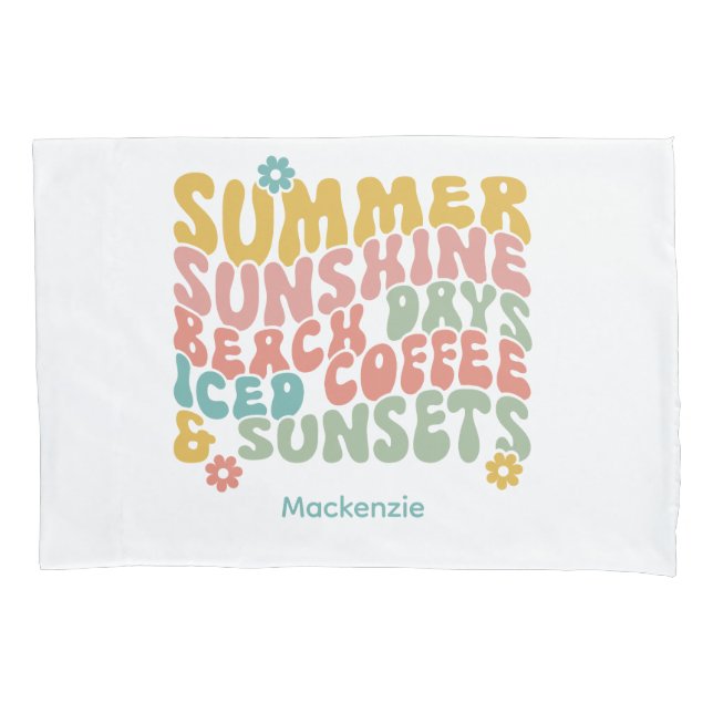 Funda De Cojín Retro Groovy Summer Pink Monograma Nombre (Anverso)