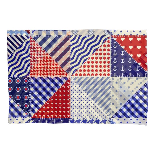 Funda De Cojín Retro Patchwork Triángulos de Estilo Nautico (Anverso)