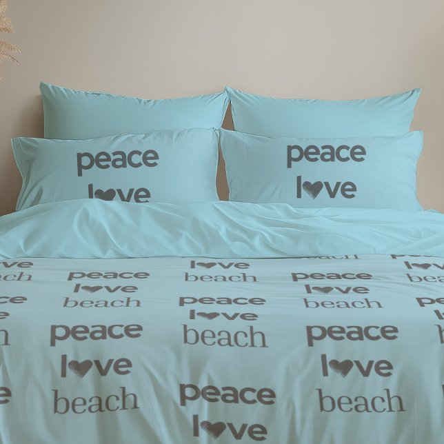 Funda De Cojín Reversible Blue Peace Love Beach | Coastal Decor (Subido por el creador)