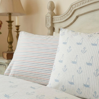 Funda De Cojín Reversible Nautical Sailboat Striped Pillowcases