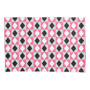 Funda De Cojín Rhombus Diamond rosa negro blanco geométrico