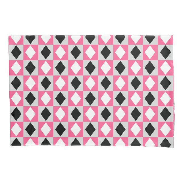 Funda De Cojín Rhombus Diamond rosa negro blanco geométrico (Anverso)