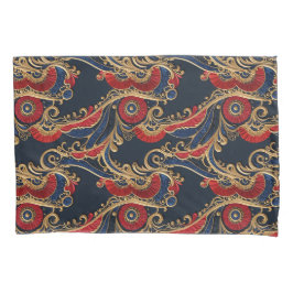 Funda De Cojín Ricos Rojos, Armados, Oro Floral Scroll
