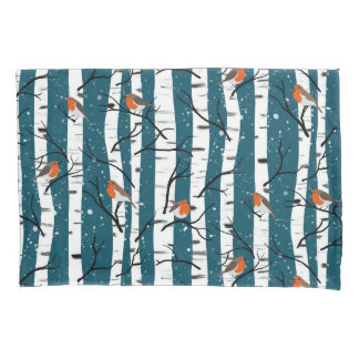 Funda De Cojín Robins europeos sobre el pájaro plateado en azul d