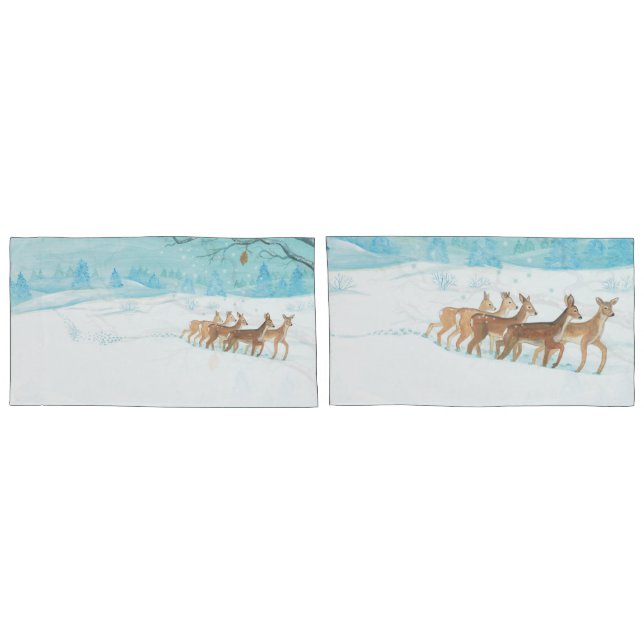 Funda De Cojín Roe Deers en invierno (Reverso-Set)