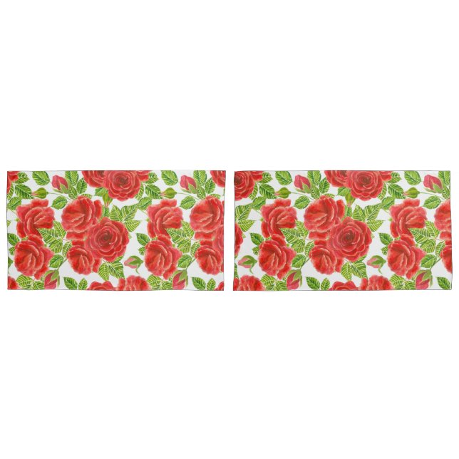 Funda De Cojín Rojas rojas acuarela patrón transparente (Anverso - Set)