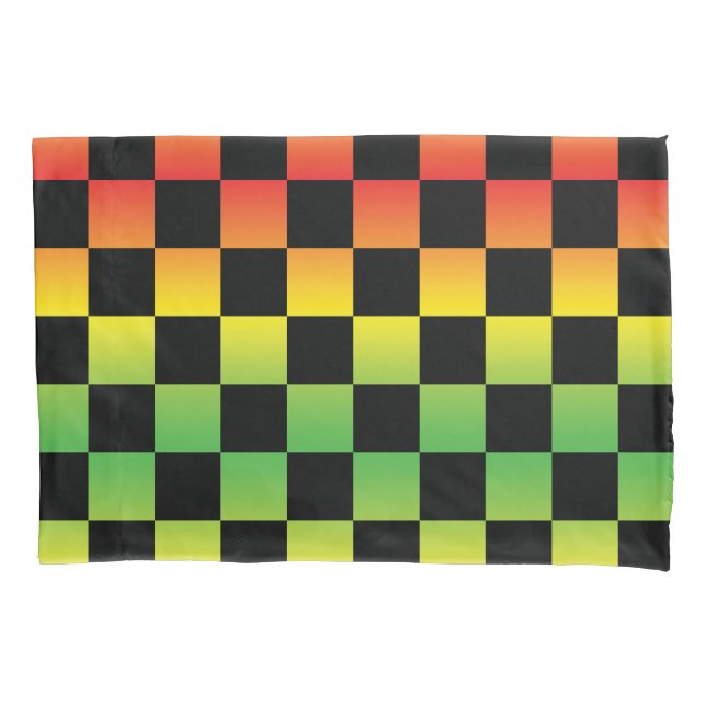 Funda De Cojín Rojo Amarillo Verde Rasta Ombre Checkerboard (Anverso)