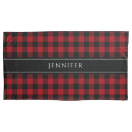 Funda De Cojín Rojo y Negro Gingham Plaid Patrón Pillow