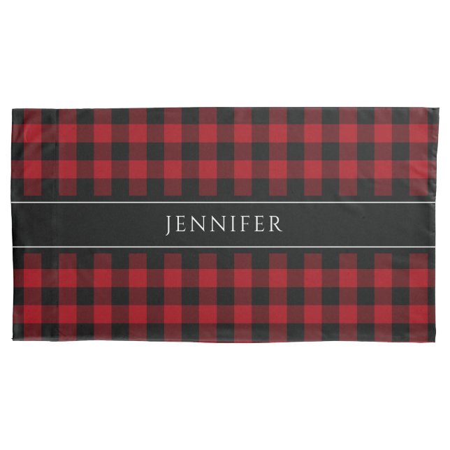 Funda De Cojín Rojo y Negro Gingham Plaid Patrón Pillow (Anverso)