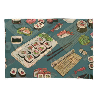 Funda De Cojín Rollos de sushi: Vintage sin foco de color.