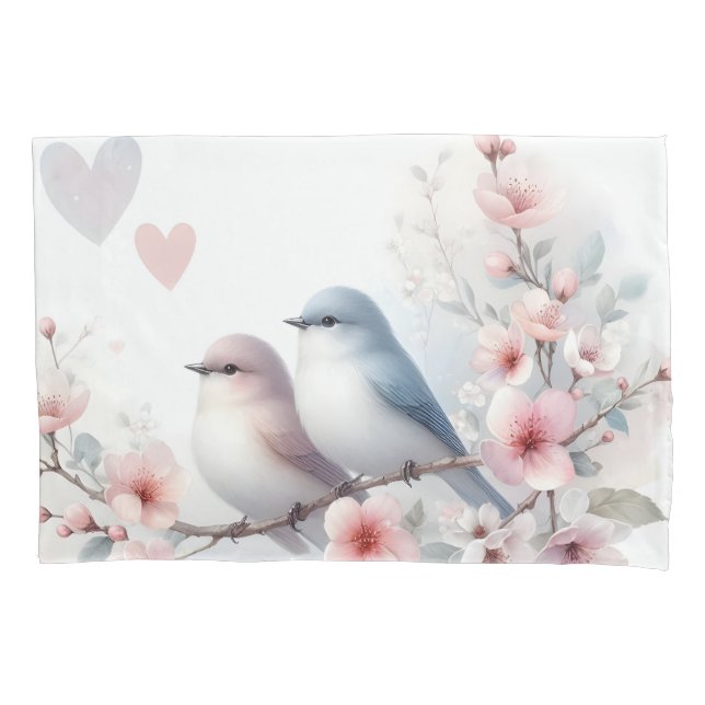 Funda De Cojín Romantic Love Birds Cherry Blossom Branch (Anverso)