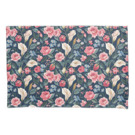 Funda De Cojín Romantic Navy Blue Floral Garden Pattern