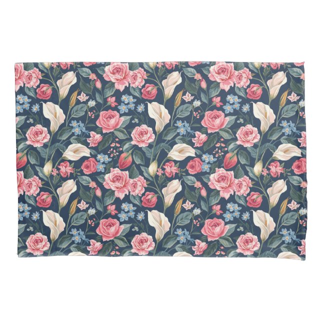 Funda De Cojín Romantic Navy Blue Floral Garden Pattern (Anverso)