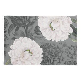 Funda De Cojín Romántico gris del Peony blanco