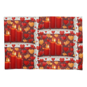 Funda De Cojín "Romántico Rojo y Dorado con Velas y Corazones – M