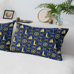Funda De Cojín Ropa náutica con nudos de oro azul de la marina