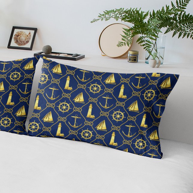 Funda De Cojín Ropa náutica con nudos de oro azul de la marina (Subido por el creador)