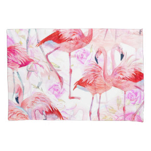 Funda De Cojín Rosa Flamingo: Floral de aves acuáticas