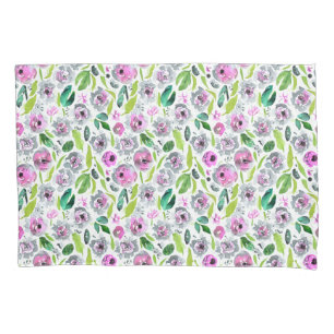 Funda De Cojín Rosa Gris Verde Floral Flores Verdor Acuarela