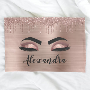 Funda De Cojín Rosa Purpurina dorado Esparkle Eyelashes Monograma