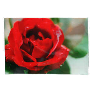 Funda De Cojín Rosa Roja con gotas de rocío
