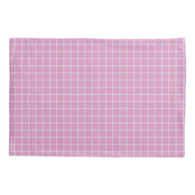 Funda De Cojín Rosa rosa y cuadros de gingham blanco (Reverso)