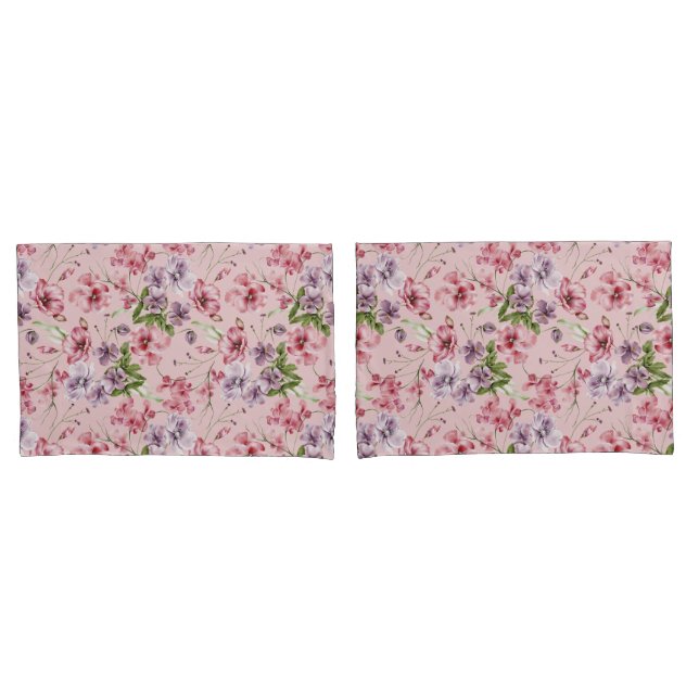 Funda De Cojín Rosa Verde Floral Verde Elegante Púrpura (Anverso - Set)